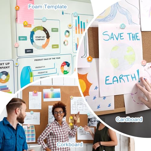 Mabor 60 peças de tachas decorativas de polegar de flores fofas para quadro de avisos de cortiça, ta