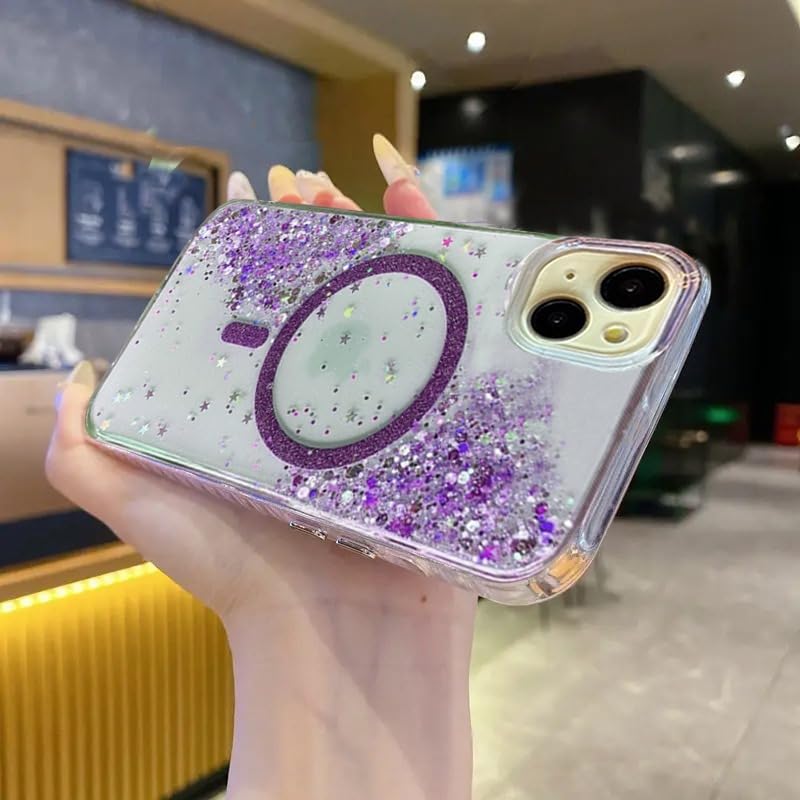 Image of mobistyle Glitter Cover Case for iPhone 14 Plus | 6.7-Inch Compatible with Mag-Safe, Shiny Cute Bling Sparkle for Women and Girls Phone Cover iPhone 14 Plus (Purple)