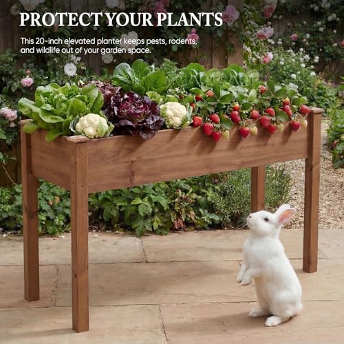 Image of DUMOS Raised Garden Bed 48x24x30 Inch, Outdoor Planter Box with Legs, Elevated Wood Garden Bed with Liner for Herbs Flowers Vegetables, Wooden Planter Box for Patio, Balcony and Backyard, Brown