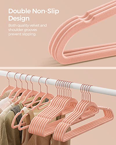 SONGMICS Velvet Hangers, Set of 50 Clothes Hanger with Rose Gold Swivel Hook, Non-Slip, and Space-Saving, 0.2-Inch Thick, 17.1-Inch Long for Coat, Shirt, Dress, Pants, Tie, Coral Pink UCRF21PK50 - Image 4