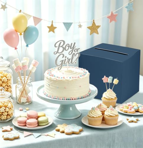 Image of SietDESEO Navy Blue Card Box for Graduation Large Gift Card Box Holder 9.8 inch x 9.8 inch Money Cards Box Diy Card Box for Wedding Reception Baby Shower Birthday Cards Box Holder