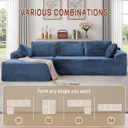 Image of Korser 108 inch L-Shaped Modular Sectional Sofa with Chaise, Boneless Comfy Corduroy Fluffy Couch with Deep Seat and Side Pockets, Flexible Module Combination for Living Room, No Assembly, Side Pockets