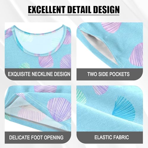 Seashell Blue Pajama Set Short Sleeve PJ Set Cotton Summer Pajamas Sleepwear Soft 5Y4