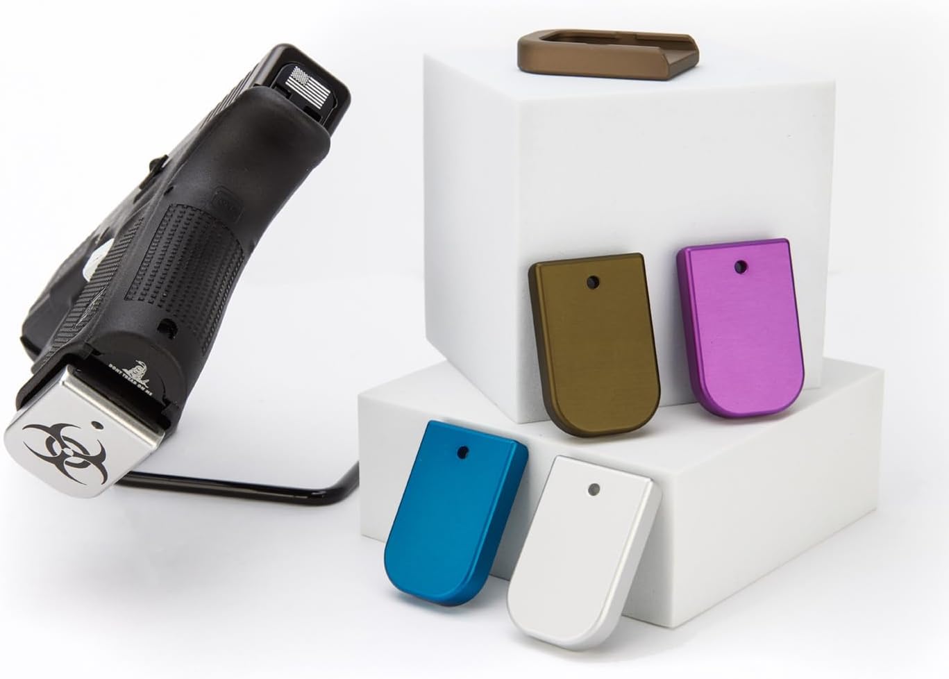 NDZ Performance Magazine Base Plate for Gen 5 Glock 17 19 22 23 34 45 47 49, 9MM .40 S&W, Anodized Aluminum W/Black Laser Engravings, Made in The USA - Choose Image & Engraving Color