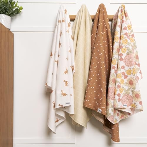 Image of Gerber Unisex Baby 100% Cotton Flannel Receiving Blankets 30x30 Inches (Pack of 4), Retro Floral, One Size
