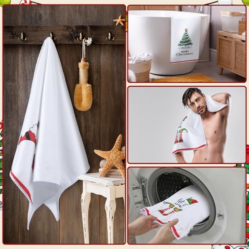 HunnmingRe Snow 4 Pcs Large Christmas Bath Towels for Bathroom 28\" x 16\" Christmas Bath Hand Towel Xmas Bathroom Decoration for Holiday Seasonal Xmas Winter Decor Kitchen Farmhouse (Stylish) - Thumbnail 5