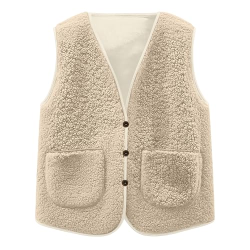 Girls Botton Down Cropped Sweater Vest Warm Comfort Sharpe Fleece Fuzzy Waistcoat Gilet Sleeveless Jacket Fall 2025