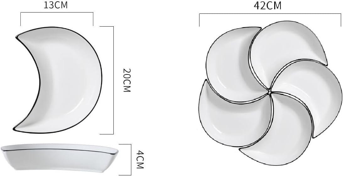 5pcs Porceline Serving Trays and Platters Ceramic Divided Serving Dishes Set Large White Decorative Appetizer Food Sushi Snacks Nuts Curry