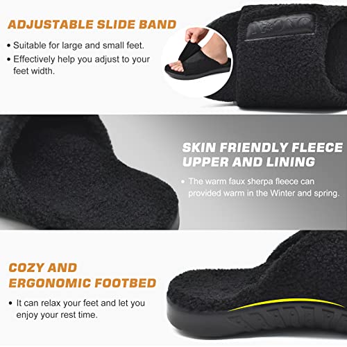 ONCAI Mens House Slippers with Arch Support，Fur Slides with Orthopedic for Plantar Fasciitis Wide Footbed and Adjustable Straps Size 7.5-154