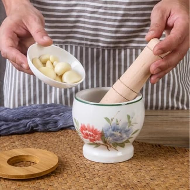 Mortar and Pestle Set Old-Fashioned Pestle Set Garlic Mortar Household Garlic Pounder Ceramic Grinding Pounder Seasoning Spice Tools