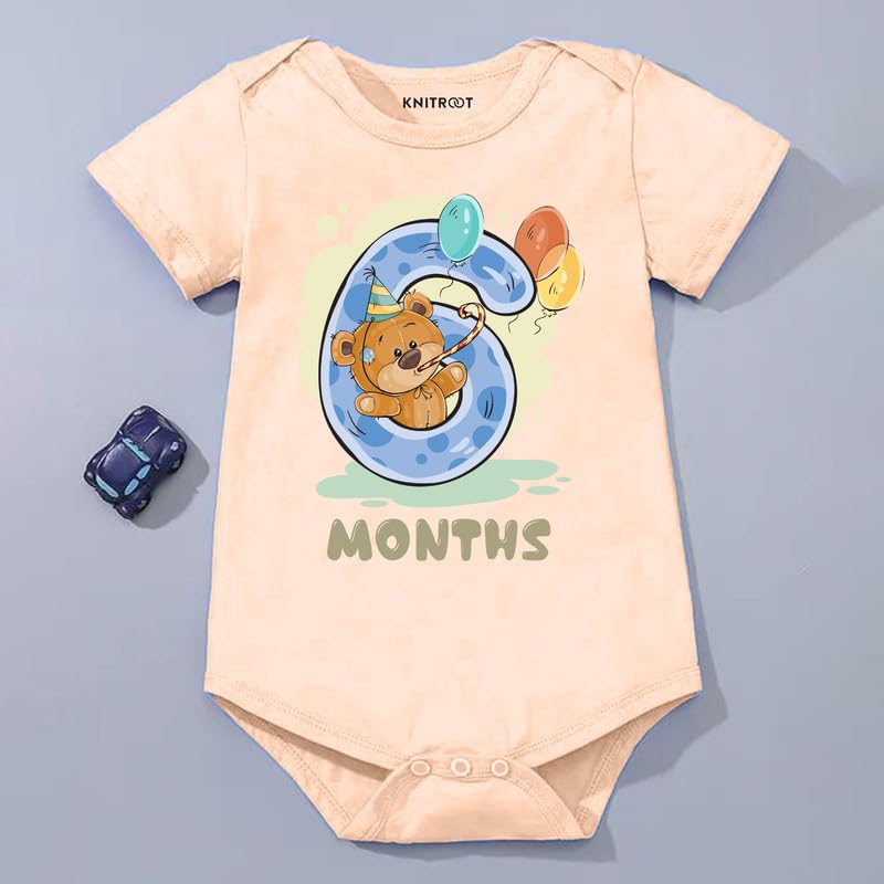 Image of Knitroot Monthly Birthday Teddy Special, Newborn Baby Half Sleeve Unisex Romper, Onesies, Sleepsuit, Body Suit, Envelope Neck, 1 to 12 Months Print, 0-12 Months, Infant Cloth for Boys & Girls