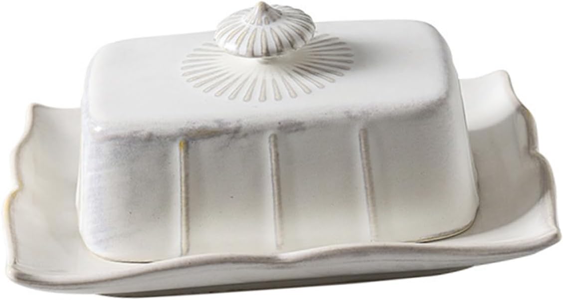 Mikinona Rectangular Butter Plate with Lid Elegant Ceramic Butter Dish for Home Kitchen for Serving Cheese for Parties and Gatherings