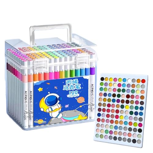 Marcadores acrílicos | Marcadores de bocetos | 120 colores de secado rápido para niños y adultos, dibujo artístico, álbumes de recortes, aula, manualidades, escuela, proyectos creativos