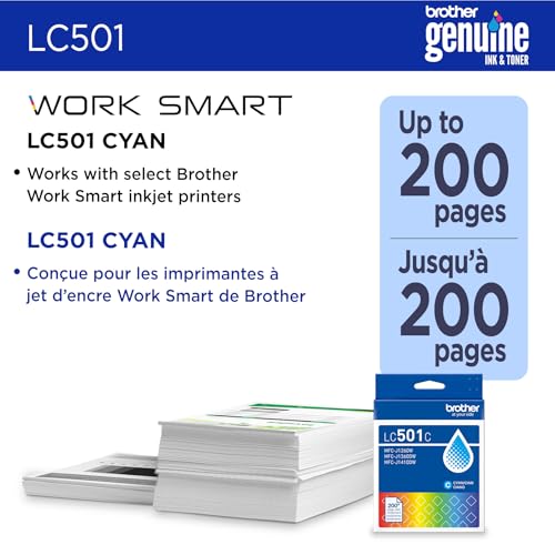 Image of Brother Genuine LC501C Standard Yield Cyan Ink Cartridge (for use with Work Smart 1360DW and 1410DW Printers)