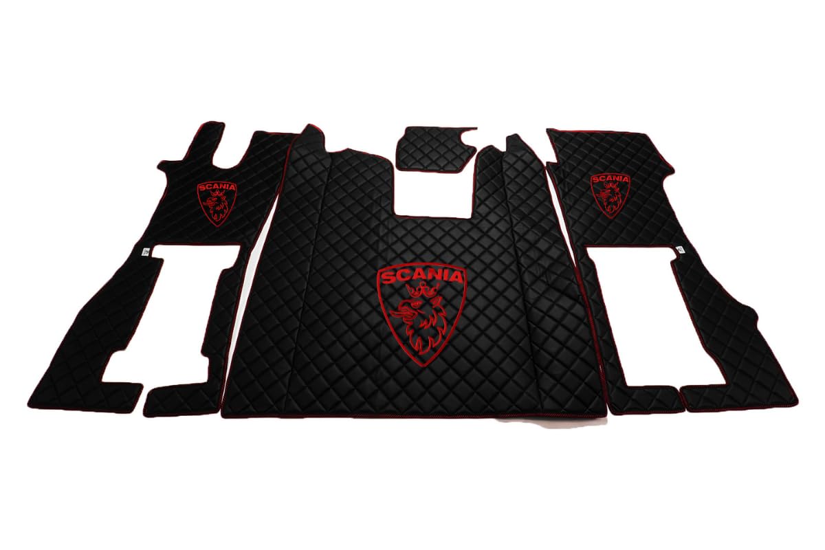 KRAMTRUCK - Tapis de sol rembourrés compatibles avec Scania R à partir de 2017 - Tapis de voiture en caoutchouc - Tapis de voiture - Tapis de voiture - Siège passager rembourré ou pivotant (noir - fil