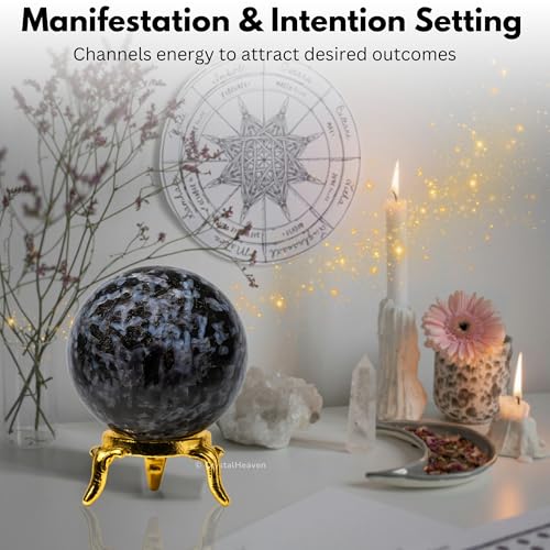 Image of Certified Indigo Gabbro Crystal Ball for Meditation - Premium Crystal Vastu Items for Home and Feng Shui Items for Good Luck - Ideal for Pooja Supplies and Spiritual Practices (1.5 inch Inch)