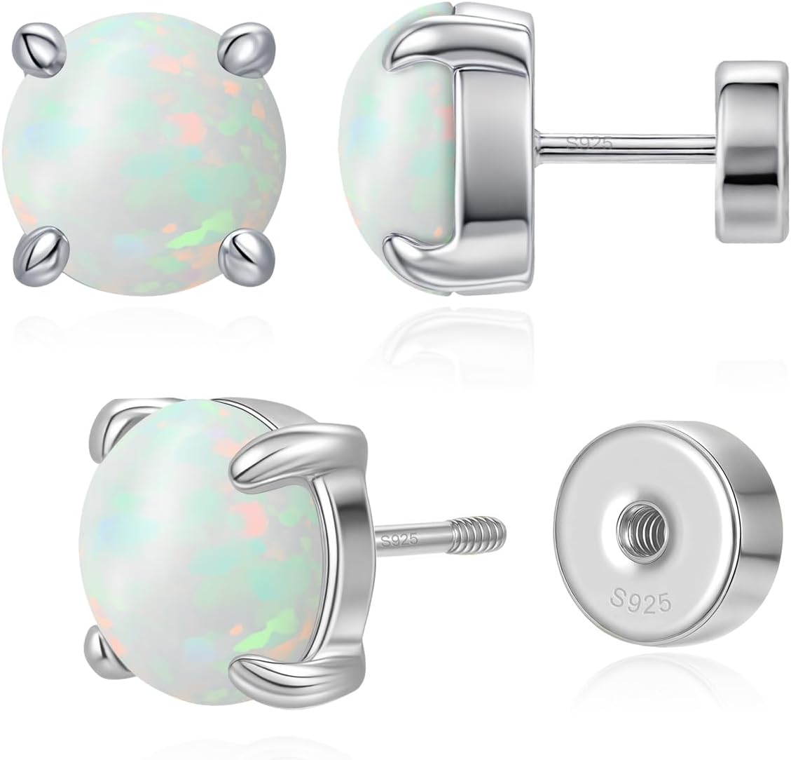 Heart Birthstone Flat Back Stud Earrings, 925 Sterling Silver 18K White Gold Plated, Poke-Free Comfortable Sleep Hypoallergenic Personalized Ear Piercing Jewelry, Mother's Day Birthday Gifts for Women