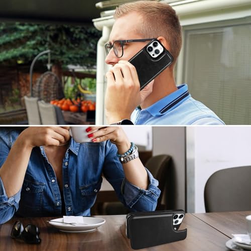 Étui portefeuille iPhone 13 Pro Max cuir compatible MagSafe noir