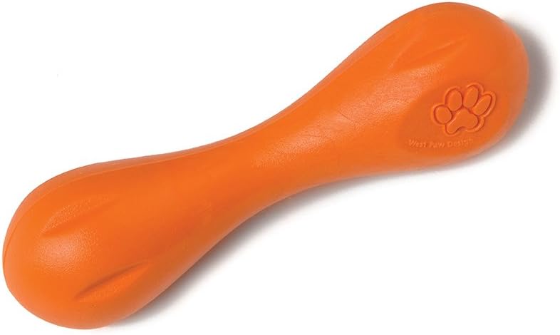 WEST PAW Zogoflex Hurley Dog Bone Chew Toy – Floatable Pet Toys for Aggressive Chewers, Catch, Fetch – Bright-Colored Bones for Dogs – Recyclable, Dishwasher-Safe, Non-Toxic, Large, Tangerine