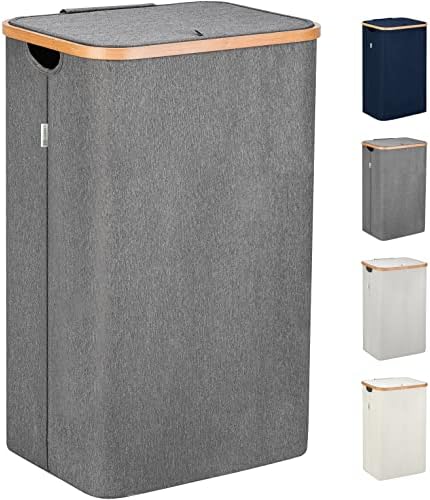 Lonbet - Grey Laundry Hamper with Lid - XL 100 L - Large Hampers for Laundry with Handles - Laundry Baskets with Lid for Bedrooms - Bamboo Bathroom Tall Laundry Bin