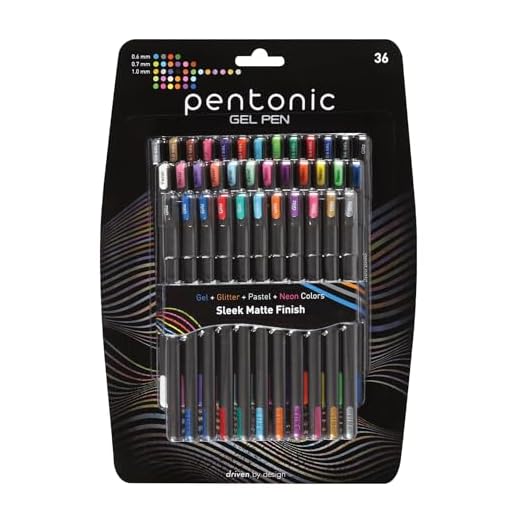 Pentonic Canetas de gel, 36 unidades, 36 cores sortidas (cores sortidas, néon, pastel e glitter), ponta média e fina, escrita suave para diário (1002358)