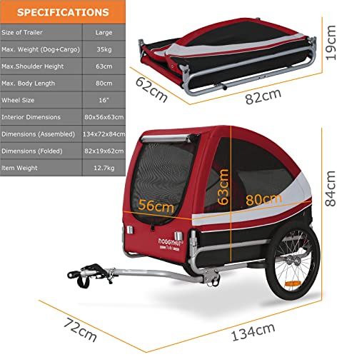 DOGGYHUT® TOBI Large Hundefahrradanhänger bis 35 kg Hundeanhänger Fahrradanhänger für Hunde mittelgroße und große Hunde 80502 (ROT)