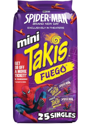Takis Fuego Mini 25 pc / 1.23 oz Bite Size Multipack, Hot Chili Pepper & Lime Flavored Extreme Spicy Rolled Tortilla Chips