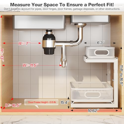 Image of 2-Pack Under Sink Storage Organizer with 2-Tier Slide Out Drawer, Sophisticated Mesh Pull Out Shelf for Kitchen & Bathroom, Fits Small Items, Upgraded Arched Track for Smooth Gliding(Patented)