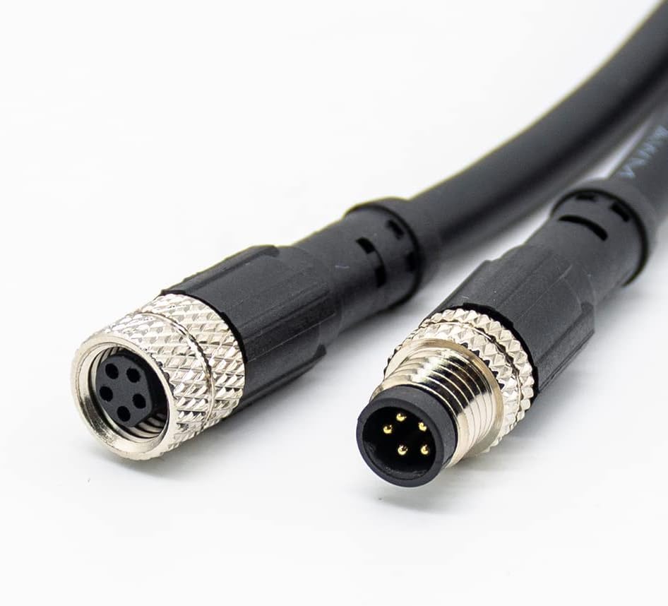 M8 5 Pin Serial Cable Connector Female to Male Plug Straight Molding Waterproof IP67 Aviation Socket Connector Double Ended Unshielded Electrical Cable Sensor 24AWG(B Code 5 Pin 1M/3.3ft Cable)
