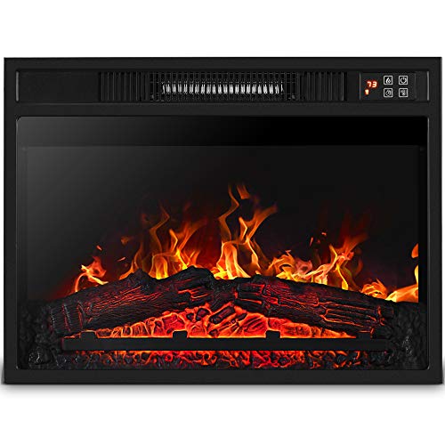 Della 3DInfrared Electric Fireplace Insert 23-inch (Black) with Remote Control Adjustable Log Flame Portable Indoor Space Heater – 1400W, Long Glass View