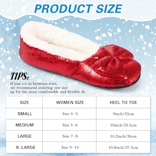 3 Pairs Women Ballerina Sequin Slippers, Glitter Christmas Winter Ruby Red Slippers Holiday Gift for Women2