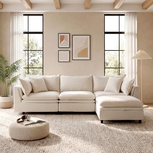 113.4'' Modular Sectional Sofa with Storage Ottoman, Oversized L ...