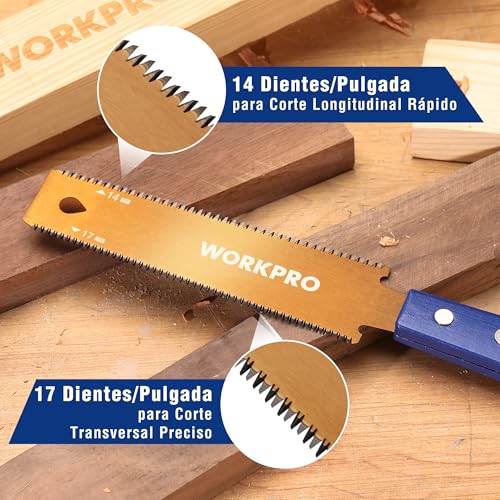 Miniatura 4 de Workpro Sierra Japonesa De 150 Mm Con Hoja Sk5, Doble Filo 17tpi 14tpi, Sierra Con Cabeza Estrecha, Sierra De Tracción Japonesa Con Mango De Madera Ergonómico, Para Trabajo En Madera