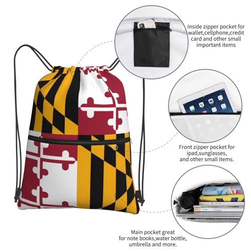 Maryland State Flag Drawstring Backpack Bag For Gym Shopping Andsport Yoga, Black4