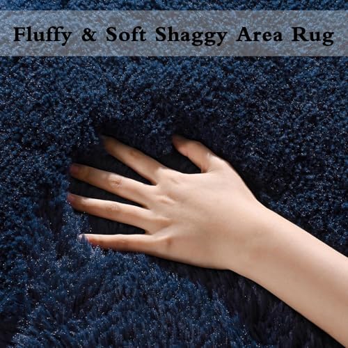 Image of Carpet for Hallway, Kitchen, and Modern InteriorsCarpetCozy Shag Runner for Living Room, Bedroom & Office Decor ETC Size 4x6 feet, Patten-Solid Blue