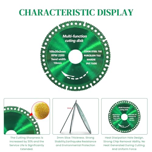 Image of Serplex Multi-function Cutting Disk for Grinder 4 inch Indestructible Disc Compatible with Grinder, Multifunctional Cutting Saw Blade, Composite Cutting Discs for PVC Pipes, Stone, Ceramic, Wood