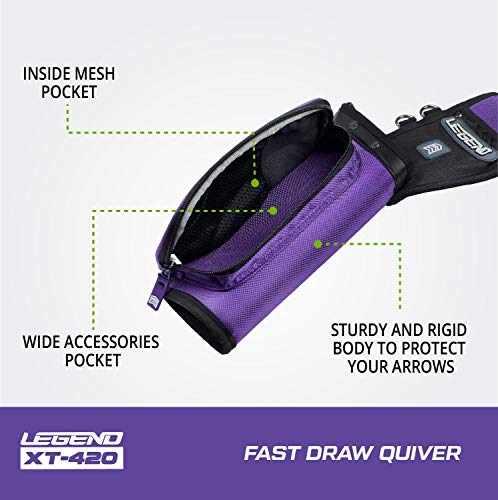 Legend Xt420 - Archery Quiver For Arrows - Archery Hip Quiver With Belt, Fits 3 Arrow Tube Holder - Storage Pockets For Archery Accessories, Tools, Score Card - Premium Nylon Material - 5.25"X1.5"X16" #TOP3