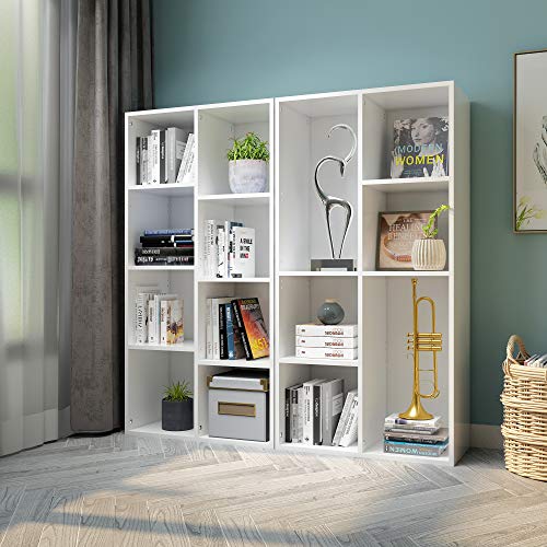 Mondeer Bücherregal, Regal mit 4 Fächer aus Holz, Weiß Modern für Wohnzimmer Schlafzimmer Kinder, 31x30.3x120cm