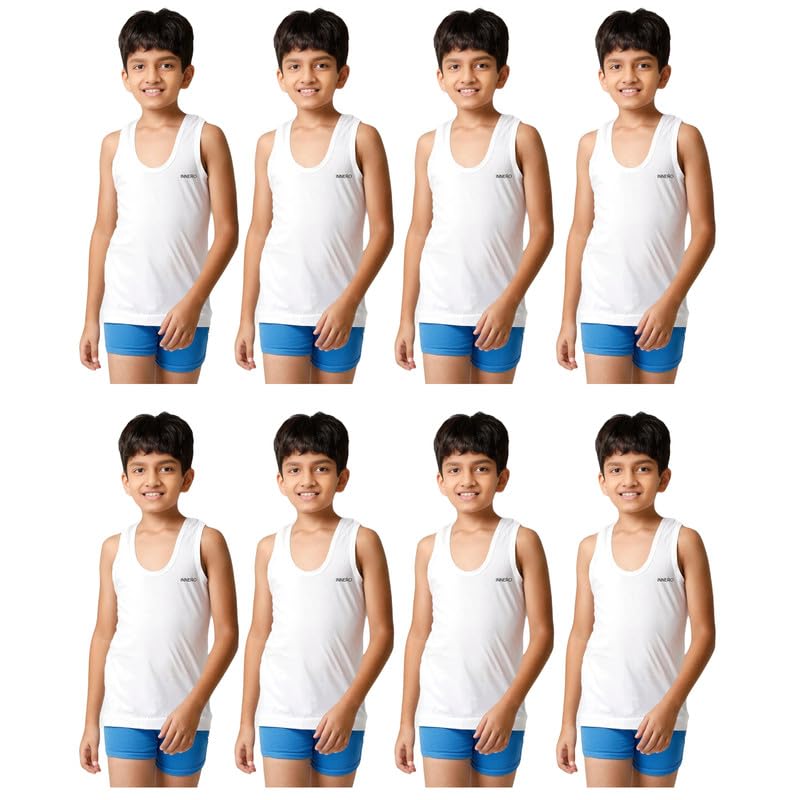 Image of INNERO Kids Vest, 100% Cotton Sleeveless Vest for Boys & Girls Innerwear (White)