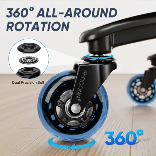 Image of TICONN Office Chair Caster Wheels Set of 5 for Tile, Hardwood Floors and Carpets, Universal Fit for Most Chairs (Blue)