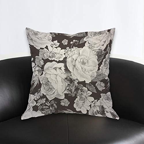 Aoyego Black White Rose Throw Pillow Cover Floral Bouquet Botanical Plant Nature Leaves Bloom Wild Flowers Petal Daisy Pillow Case 18X18 Inch Decorative Men Women Boy Girl Room Cushion Cover For Home #TOP1