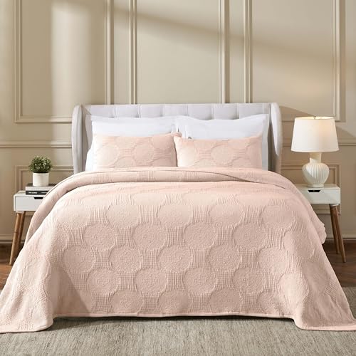 Superior Cotton Woven Coverlet, Home Decor, Aesthetic Master and Guest Bedroom, Medium Weight, All-Season, Bedding Essentials, Decorative Bed Accent, Tanta Collection, King Size, Blush
