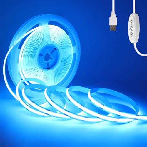 Wisada Tira de LED COB Flexible Regulable 5V [2m, Azul hielo], Alimentación por USB, 320 LEDs/m Cortable Tira FCOB LED para Decoración en Hogar y Tiendas - Sin fuente de alimentación