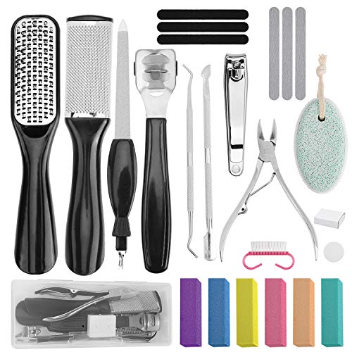 Professional Pedicure Kit (24 in 1), Stainless Steel Foot File Exfoliating Clean Dead Skin Tool Kit, Nail File and Buffer Manicure Tools 8pcs Buffer Block 6pcs 100/180 Grit Doublesided Nail Files