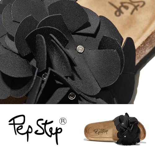 Image of PepStep Slide Sandals for Women or Ladies Dressy Summer Casual, Cute Bow Tie Knot On Top Strap, Comfy Slip On Cork Foot Bed