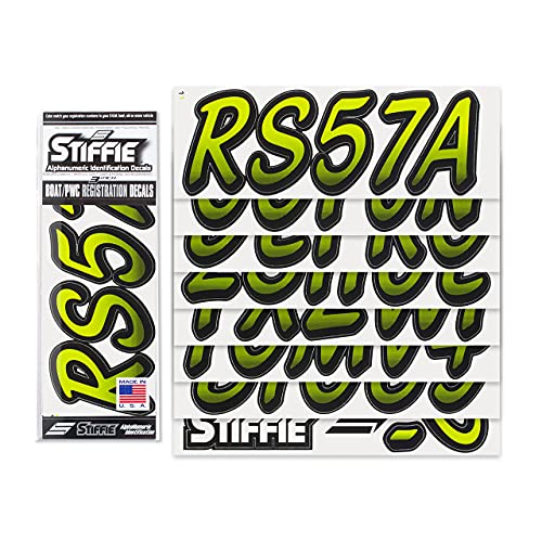 Image of STIFFIE Whipline Atomic Green /Black 3 inch Boat & PWC Registration Decals • Numbers Letters Stickers
