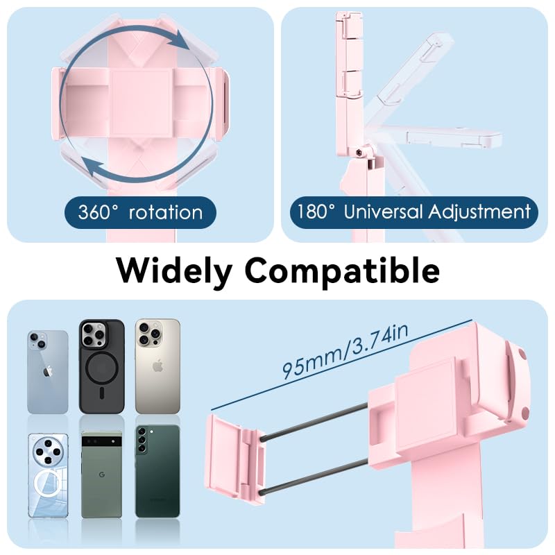 Cloudvalley Mini Palo Selfie para Móvil, Soporte Extensible, Multifuncional Portátil de Bolsillo con Control Remoto para iPhone y Teléfonos Android, Compatible para Vlog de Video, Rosa