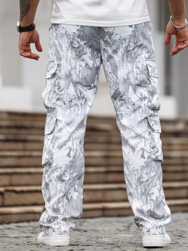 ZAFUL Men's Cargo Pants Digital Camouflage Branch Shaped Print Drawstring Waist Loose Casual Trousers with Pockets2