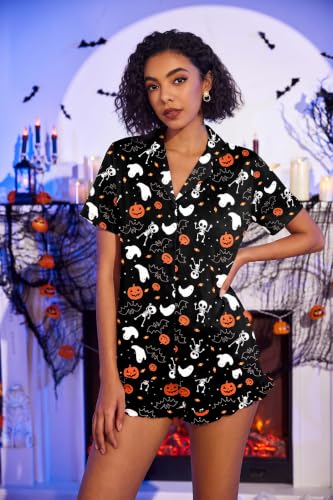 Image of Ekouaer Pajamas Set for Women Short Sleeve Sleepwear Button Down Ruffle Pjs