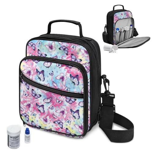 Colorful Butterfly Emergency Medical Messenger Bag Large Capacity & Removable Shoulder Strap Diabetes Organizer Bag for Work, Meeting Friends or Traveling2